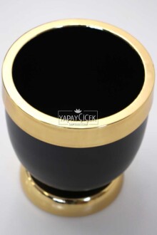 Dekoratif Metal Vazo - Saksı Siyah Altın 17 cm - 3