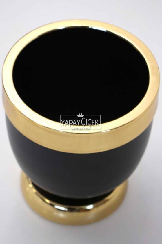 Dekoratif Metal Vazo - Saksı Siyah Altın 17 cm - 3