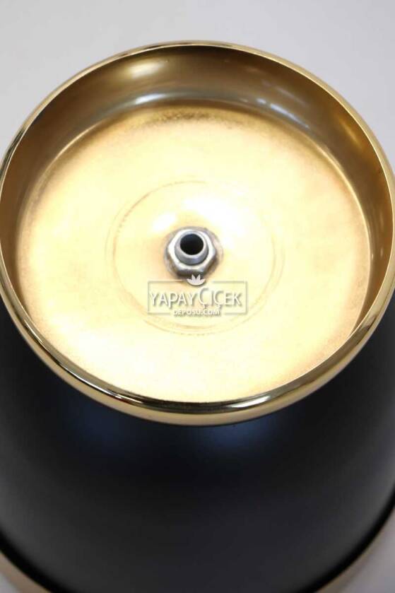 Dekoratif Metal Vazo - Saksı Siyah Altın 17 cm - 4