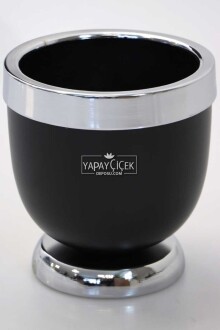 Dekoratif Metal Vazo - Saksı Siyah Gümüş 17 cm - Yapay Çiçek Sitesi