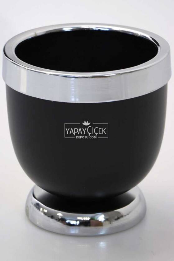 Dekoratif Metal Vazo - Saksı Siyah Gümüş 17 cm - 1