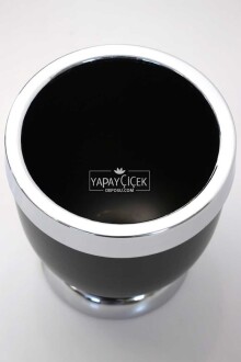 Dekoratif Metal Vazo - Saksı Siyah Gümüş 17 cm - 3