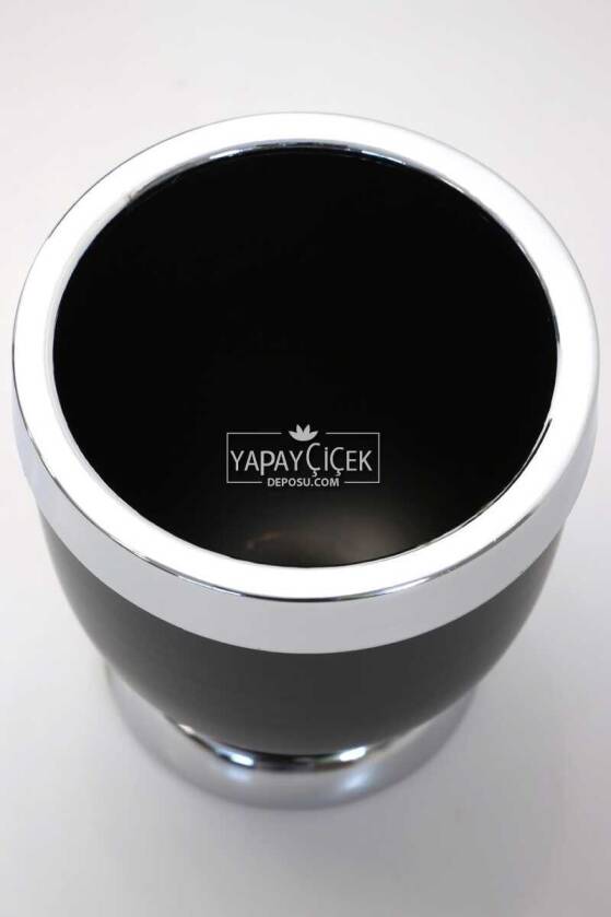 Dekoratif Metal Vazo - Saksı Siyah Gümüş 17 cm - 3