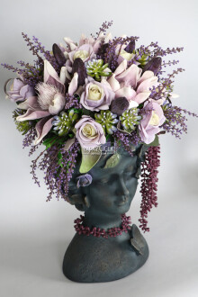 Dev Helen Heykel Büst Saksıda Çiçek Aranjmanı 60 cm Mor Tonlar - 2