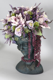 Dev Helen Heykel Büst Saksıda Çiçek Aranjmanı 60 cm Mor Tonlar - 3