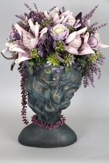 Dev Helen Heykel Büst Saksıda Çiçek Aranjmanı 60 cm Mor Tonlar - 5