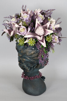 Dev Helen Heykel Büst Saksıda Çiçek Aranjmanı 60 cm Mor Tonlar - 6