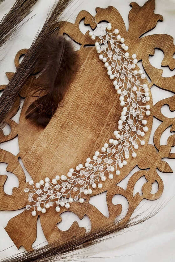 Efso İncili Kristal Taş Yaprak Model Gelin Tacı - 1