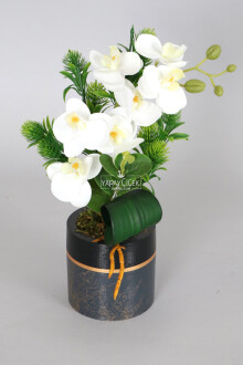 Exclusive Saksıda 7 Kandilli Mini Yapay Islak Orkide Tanzimi 30 cm - Yapay Çiçek Sitesi