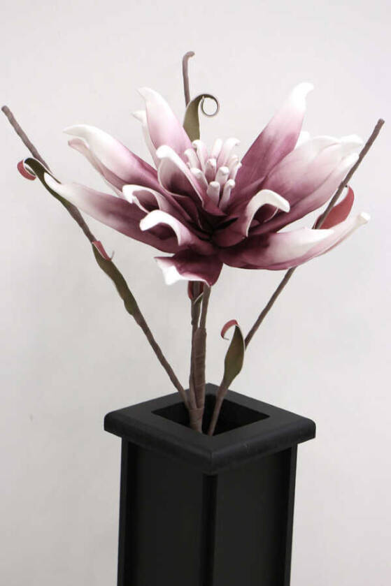 Exclusive Tropik İri Çiçekli Egzotik Manolya Uzun Dal 75 cm Mürdüm-Beyaz - 3