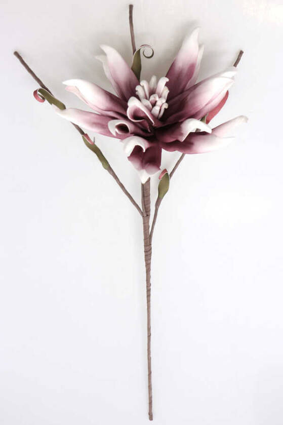 Exclusive Tropik İri Çiçekli Egzotik Manolya Uzun Dal 75 cm Mürdüm-Beyaz - 4