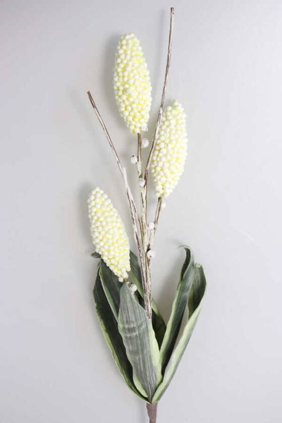 Exclusive Tropik Meyveli İri Yapraklı Egzotik 3 Lü Uzun Dal 85 cm Ekru - 2