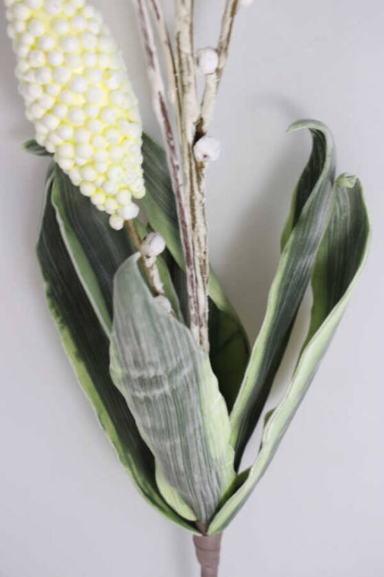 Exclusive Tropik Meyveli İri Yapraklı Egzotik 3 Lü Uzun Dal 85 cm Ekru - 3