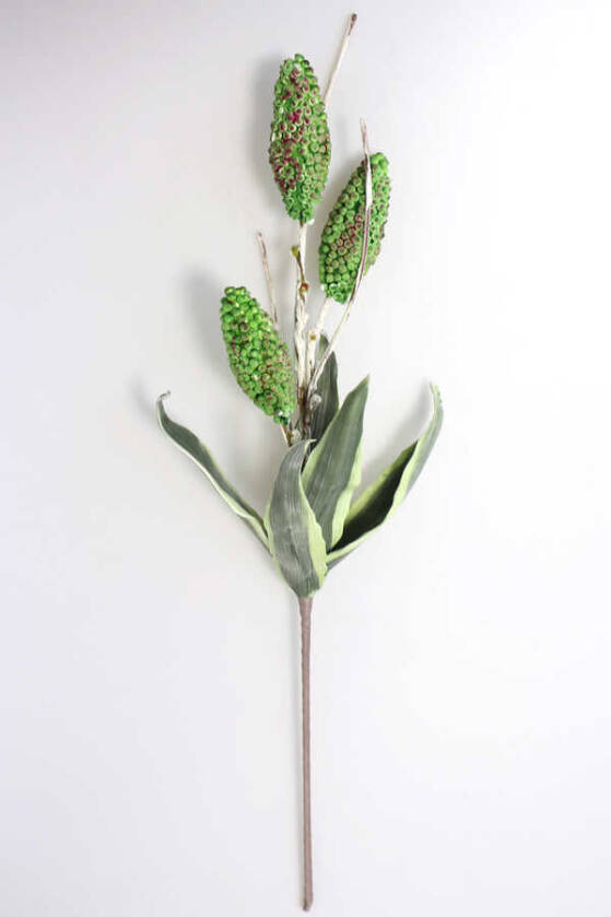 Exclusive Tropik Meyveli İri Yapraklı Egzotik 3 Lü Uzun Dal 85 cm Kızıl Yeşil - 1