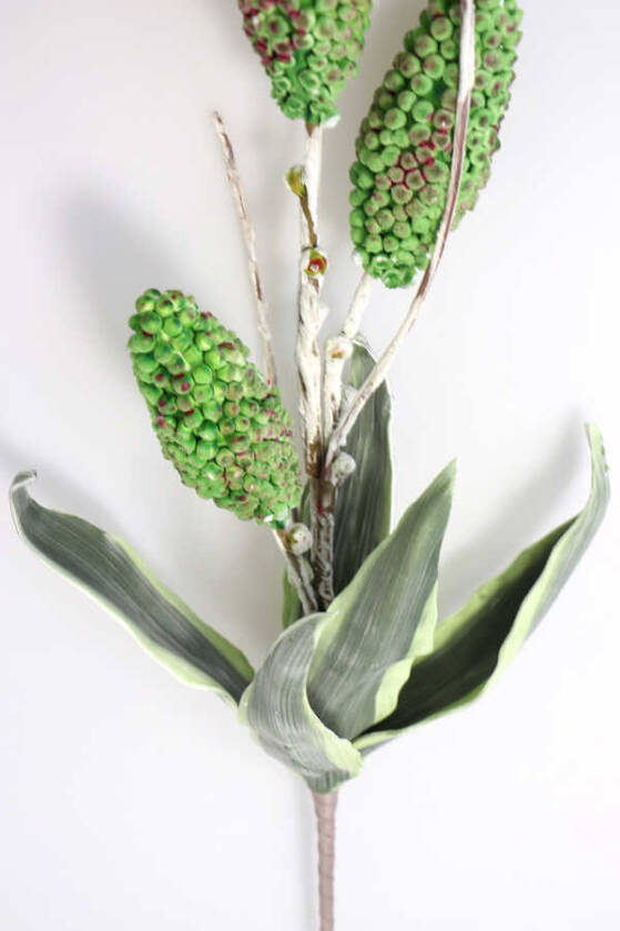 Exclusive Tropik Meyveli İri Yapraklı Egzotik 3 Lü Uzun Dal 85 cm Kızıl Yeşil - 2