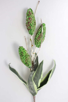 Exclusive Tropik Meyveli İri Yapraklı Egzotik 3 Lü Uzun Dal 85 cm Kızıl Yeşil - 3