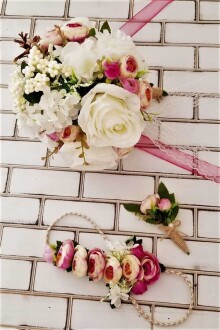 Gelin Buketi Asopus Beyaz Gül ve Mor Şakayık 3lü Set - 2