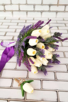 Gelin Buketi Zeyna 2li Set(Beyaz Islak Lale) - Yapay Çiçek Sitesi