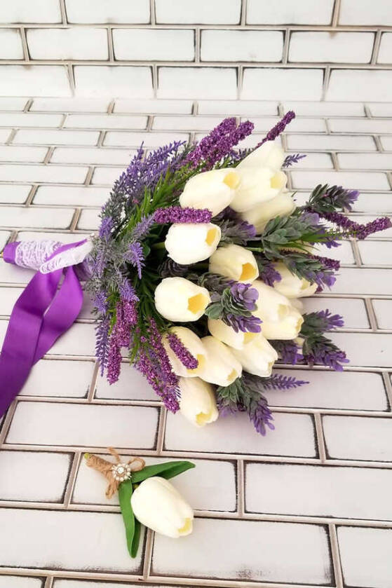 Gelin Buketi Zeyna 2li Set(Beyaz Islak Lale) - 1