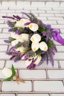 Gelin Buketi Zeyna 2li Set(Beyaz Islak Lale) - 2