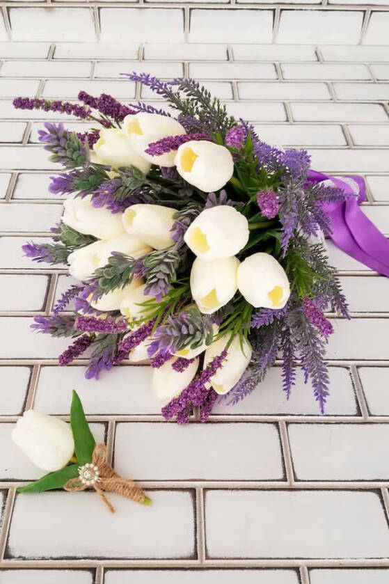 Gelin Buketi Zeyna 2li Set(Beyaz Islak Lale) - 2