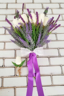 Gelin Buketi Zeyna 2li Set(Beyaz Islak Lale) - 3