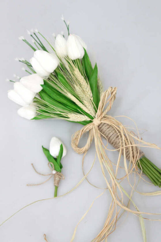 Gonca Islak Lale Gelin Çiçeği 2li Set Beyaz - 2