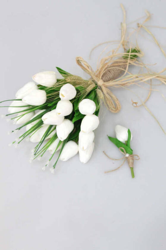 Gonca Islak Lale Gelin Çiçeği 2li Set Beyaz - 3