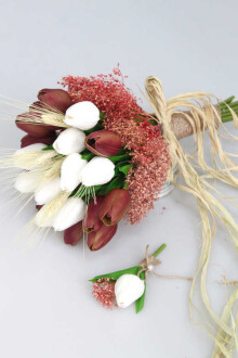 Gonca Islak Lale Gelin Çiçeği 2li Set Kahve-Beyaz - Yapay Çiçek Sitesi