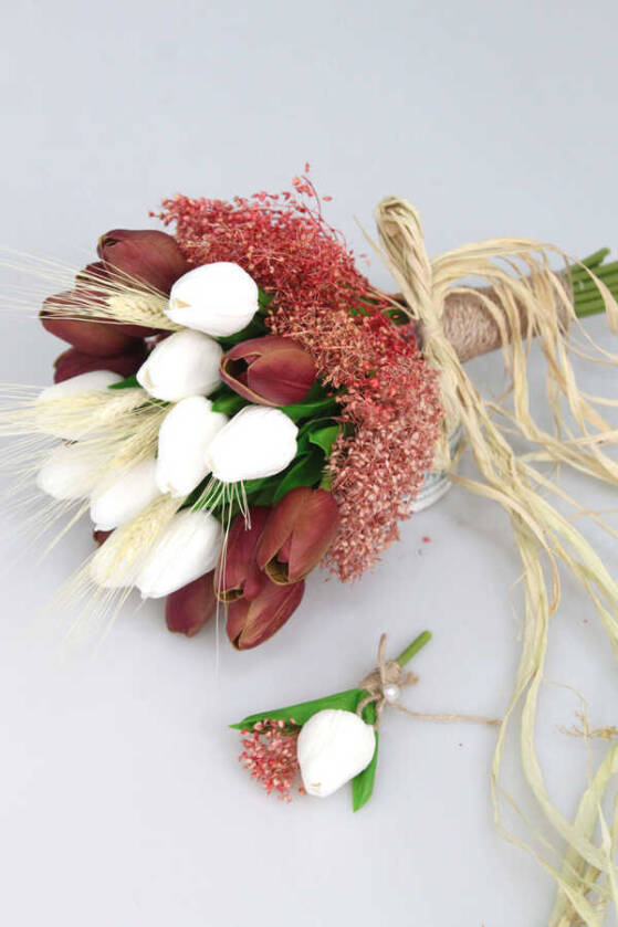 Gonca Islak Lale Gelin Çiçeği 2li Set Kahve-Beyaz - 1