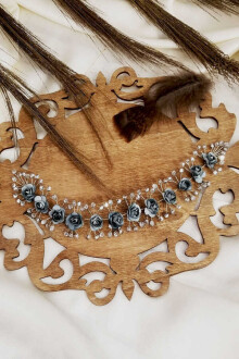 Gri Minik Güllü Kristal Gelin Gelin Tacı - Yapay Çiçek Sitesi