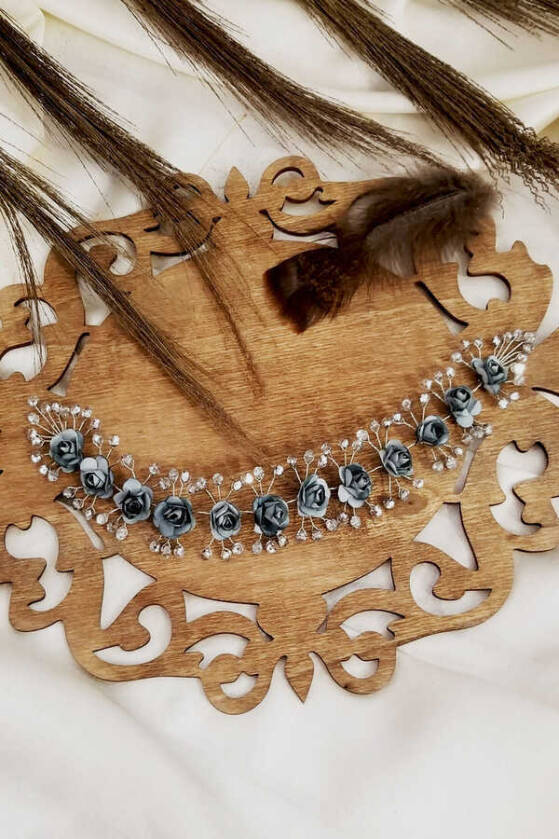 Gri Minik Güllü Kristal Gelin Gelin Tacı - 1