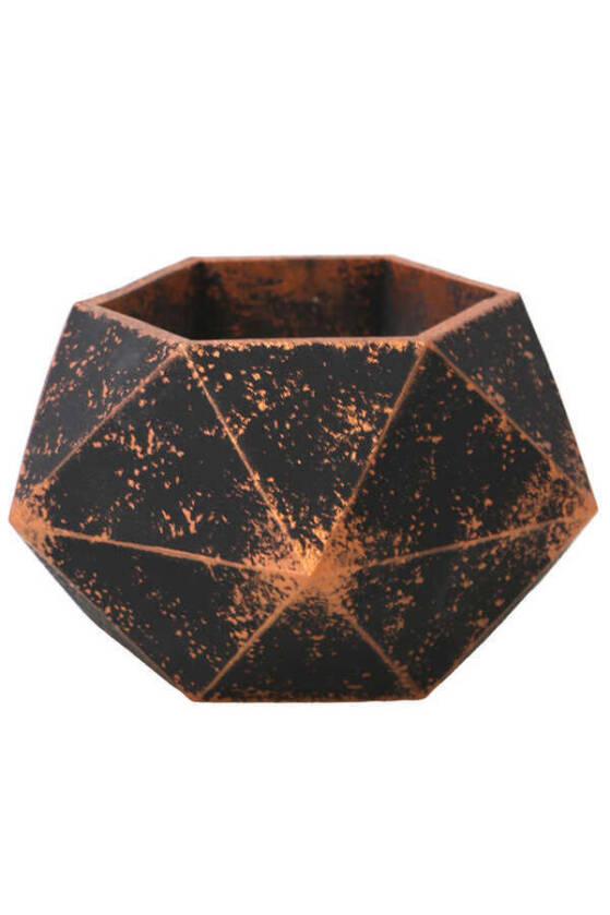 Handmade Beton Saksı 10.6 cm Model-11 Siyah-Bakır Yaldızlı - 1