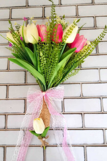 Herodes Islak Lale Gelin Buketi 2li Set Pembe Beyaz - 3