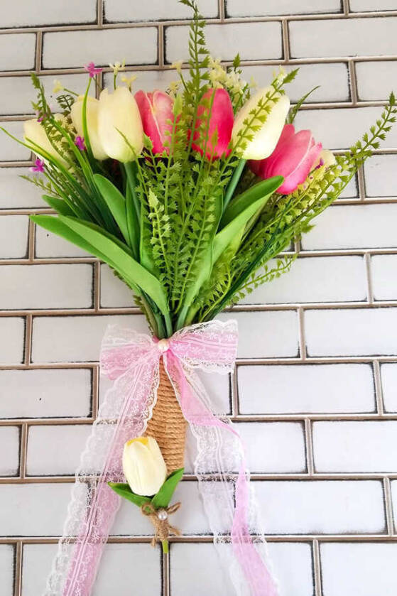 Herodes Islak Lale Gelin Buketi 2li Set Pembe Beyaz - 3