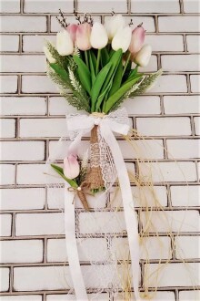 Islak Lale Gelin Çiçeği 2li Set Beyaz- Pembe - 3