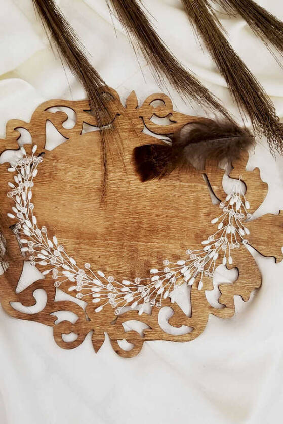 Kristal Yassı İnci Gelin Tacı - 2