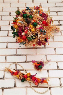 Kuru Çiçek Gelin Buketi Aleza 3lü Set - Yapay Çiçek Sitesi