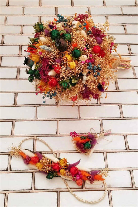 Kuru Çiçek Gelin Buketi Aleza 3lü Set - 1