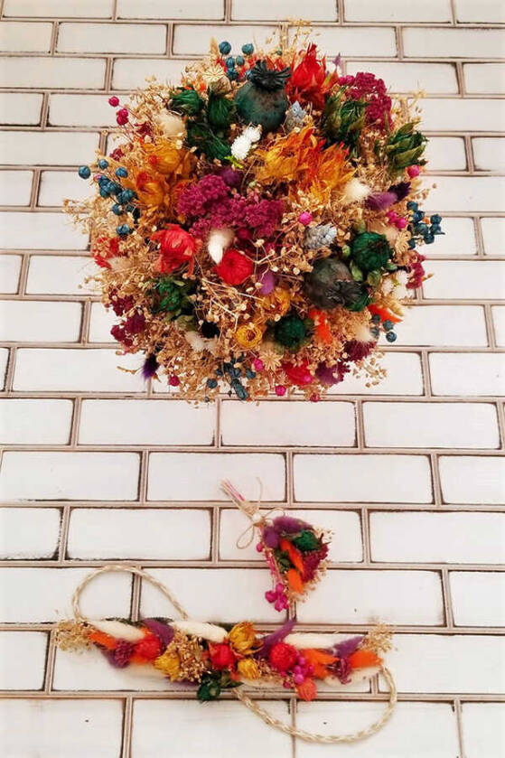 Kuru Çiçek Gelin Buketi Aleza 3lü Set - 2