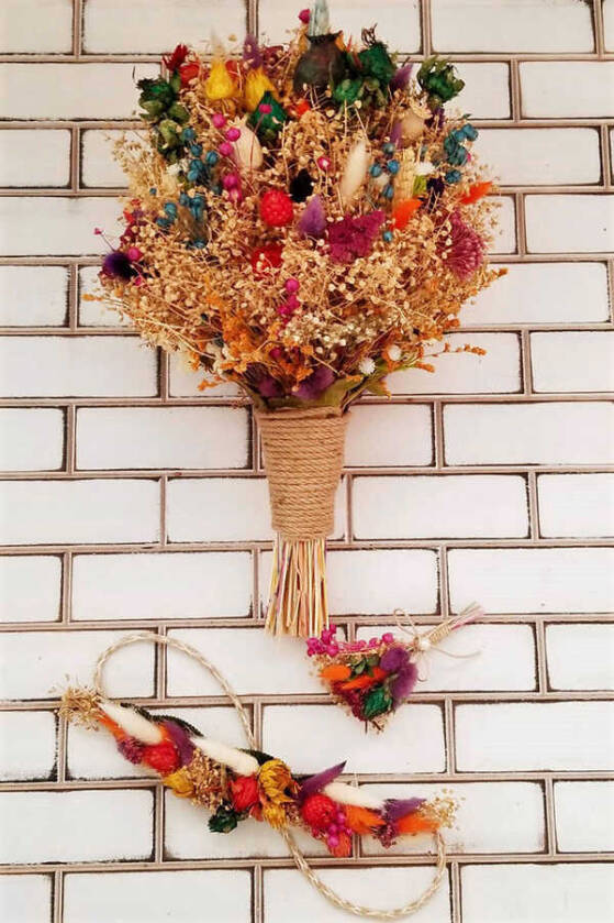 Kuru Çiçek Gelin Buketi Aleza 3lü Set - 3