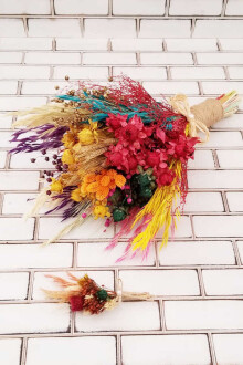 Kuru Çiçek Gelin Buketi Yoko Naturel Kırmızı Turuncu Sarı 2li Set - Yapay Çiçek Sitesi