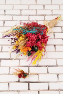 Kuru Çiçek Gelin Buketi Yoko Naturel Kırmızı Turuncu Sarı 2li Set - 2