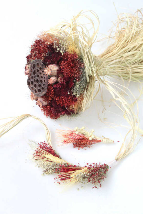 Kuru Çiçek Gelin Çiçeği Bordo Şöleni 3lü Set - 2