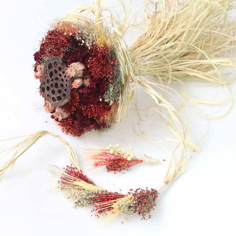 Kuru Çiçek Gelin Çiçeği Bordo Şöleni 3lü Set - 3