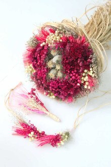 Kuru Çiçek Gelin Çiçeği Pembe Şöleni 3lü Set - Yapay Çiçek Sitesi