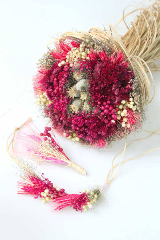 Kuru Çiçek Gelin Çiçeği Pembe Şöleni 3lü Set - 1