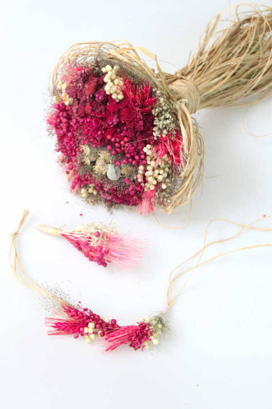 Kuru Çiçek Gelin Çiçeği Pembe Şöleni 3lü Set - 2