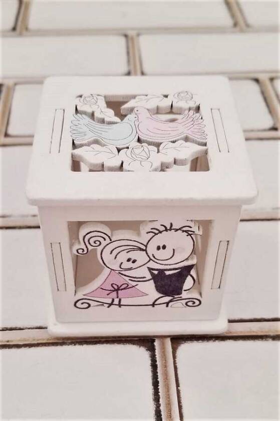 Kuş Figürlü Gelin Damat Detaylı Ahşap Kutu Nikah Şekeri - 1