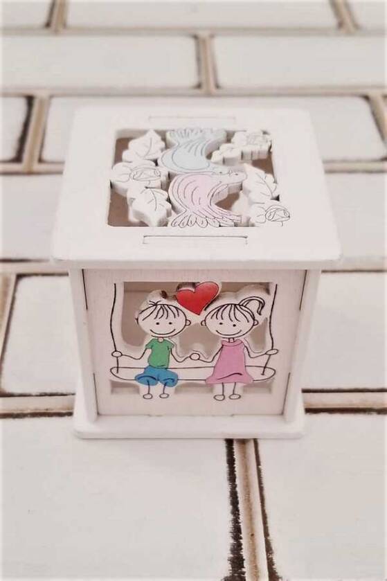 Kuş Figürlü Gelin Damat Detaylı Ahşap Kutu Nikah Şekeri - 2